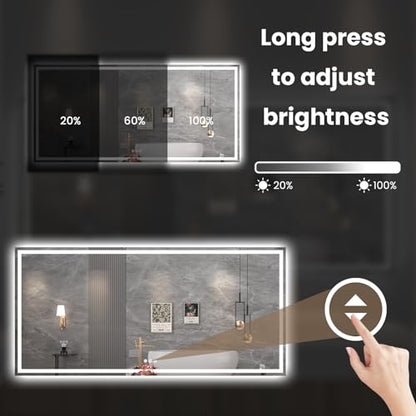 Snowdool 88 x 38 in LED Bathroom Mirror, Front and Backlit, Anti-Fog | Front and Backlit, 3 Color Temperatures, Anti-Fog, Tempered Glass - size: 38"L x 88"W