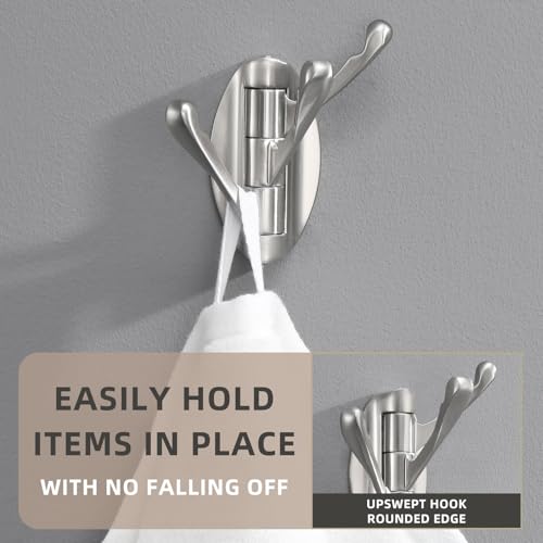 Angle Simple Bathroom Towel Hook Swivel, Robe Coat Hanger, Brushed Nickel | Zinc Alloy Foldable Robe Hook 3 Arms, Fold Flat When Not in Use, Space-Saving for Compact Rooms, Screw Wall Mount - color: Brushed Nickel, size: 1 Pack