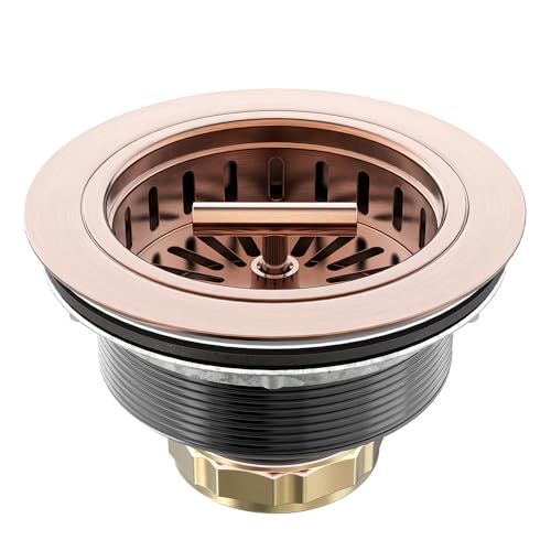 KONE Copper Sink Drain 3.5 Inch Kitchen Sink Drain Assembly Stainless Steel Sink Strainer Sink Stopper Antique Copper Basket Strainer for 3-1/2 Inch Commercial Kitchen Sink - color: Antique Copper