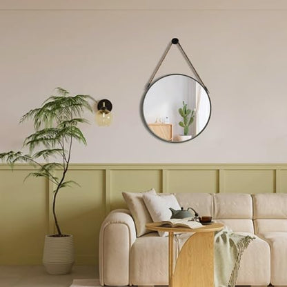 POZINO 15" Small Round Hanging Mirror with Grey Metal Frame - color: Grey, size: 15"L x 15"W