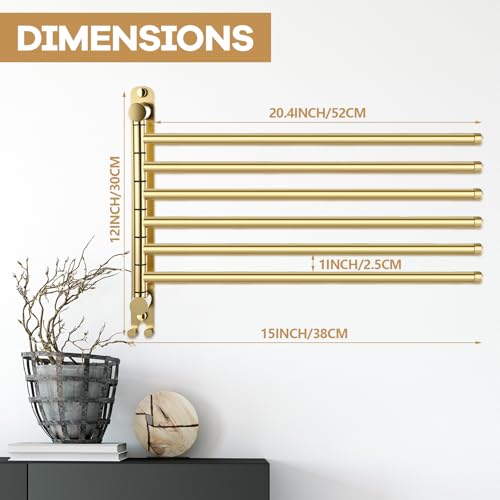 Teenyyou 20.4 Inches Swivel Towel Rack 304 Stainless Steel 6 Arms Bathroom Towel Rack Hanger Pool Holder Wall Mounted Swivel Bar Space Saving with Hook(Gold) - color: Gold, size: 20.4 Inches, style: 6 Arms
