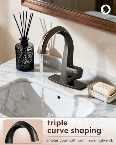 WOWOW Single Handle Bathroom Faucet 1 Hole High Arc Bathroom Basin Oiled Rubbed Bronze with Pop Up Drain, Solid Brass Commercial Bathroom Sink Faucet Basin Vanity Bar Faucet (Patented Product) - color: Oiled-Rubbed Bronze