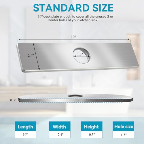 MAAYAYA 10" Rectangle Deck Plate, Faucet Hole Cover, 8" Widespread, 1 or 3 Hole | MAAYAYA rectangle deck plate escutcheon, Nickel finish, 304 SS, foam gasket; installs w/ faucet hardware, no extra nuts. - color: Nickel