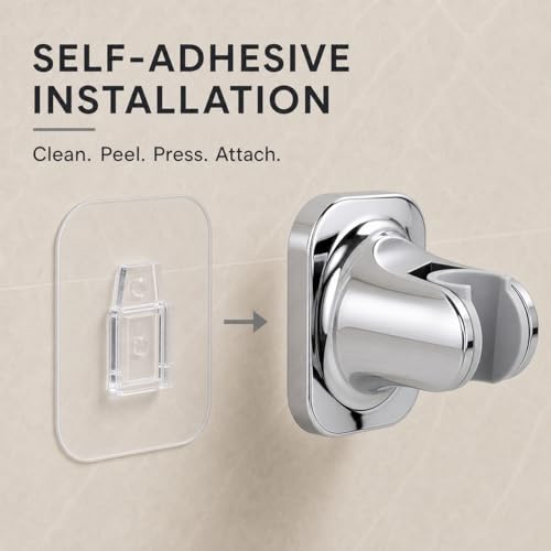 Hand Held Shower Head Holder, Adhesive Showerhead Bracket, Angle Adjustable Shower Wand Holder Wall Mounted, Chrome - color: Chrome