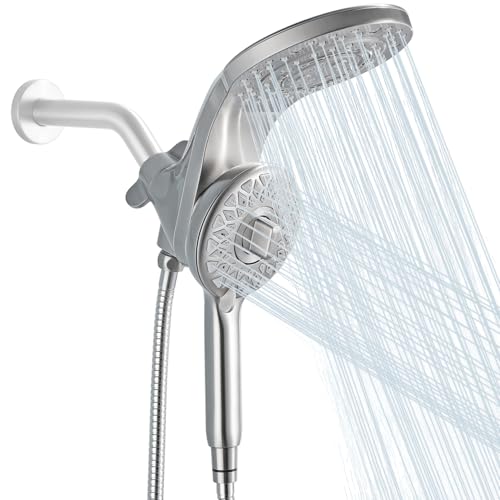 High Pressure Rain Shower Head with Handheld Spray Combo Fixed Showerhead Dual Shower Head Set 10 Sprays Detachable Hand Held Showerheads Built-in Magnetic System Brushed Nickel - color: Brushed Nickel