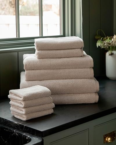Cozy Earth Nantucket 60% Cotton 40% Viscose from Bamboo Hand Towel | 600 GSM Plush and Fast-Drying with Rice Weave Pattern, 2 Pack 20" x 30" Luxury Hand Towel, Sand - color: Heathered Sand, size: Hand Towel