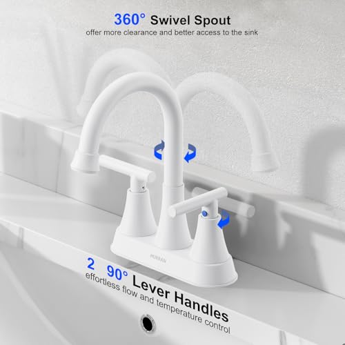 Bathroom Faucet, Hurran 4 inch Centerset 2-Handle Lead-Free, White | Bathroom Sink Faucet with Pop-up Drain and Supply Lines, Stainless Steel Faucet for Vanity RV Restroom Laundry Outdoor Sink - color: White