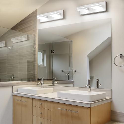 SineRise LED Modern Bathroom Vanity Light Fixtures, Modern Acrylic Bathroom Wall Lighting Fixtures Over Mirror, 2-Light, 15.5-Inch, White, White - color: White, White, size: 2-Light, 15.5-Inch