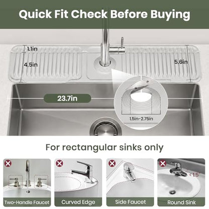 24 Inch Faucet Mat for Kitchen Sink, Silicone Splash Guard for Kitchen Sink Area, 7° Slope Fast Self-Draining Sink Mat, Cuttable Hole Design, Sink Backsplash Guard Draining Mat, Grey - color: Gray