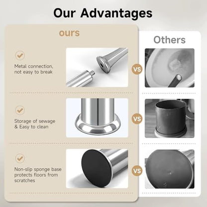 Silver Toilet Brush and Holder，Extra Long Handled Toilet Brush for Bathroom，Stainless Steel Heavy Duty Toilet Bowl Brush,Deep Cleaning Modern Toilet Cleaner Brush -Space Saving, Covered Brush - color: Silver