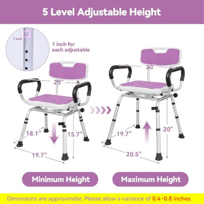 Swivel Shower Chair with Removable Arms and Back, 400 lbs | Adjustable Height Shower Seats for Inside Shower or Tub, Non-Slip Shower Stool, Safety Bath Seat for Elderly and Disabled - color: Purple