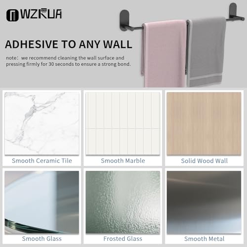 Self Adhesive Towel Bar for Bathroom 24ich Stainless Steel and Zinc Alloy No Drill Towel Rack Heavy Duty Hanger Stick On Hand Towel Holder for Kitchen, Cabinet, Door, Shower, Matte Black - color: Matte Black