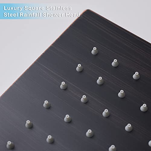 Temperature Display Rain Mixer Shower Faucet Set with 6 pcs Body Jets 12 inch Square Rainfall Shower Head with Handheld Spray Wall Mounted Rough-in Valve and Trim Included, Oil Rubbed Bronze - color: Oil Rubbed Bronze