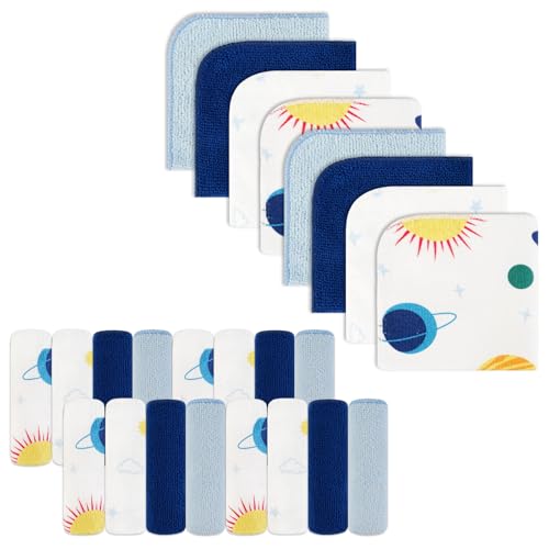 softan Baby Washcloths, 24Pack Baby Wash Cloths Extra Soft & Ultra Absorbent, Baby Towels Face Towel Unisex for Boys Girls Face & Body, Washclothes Gentle on Sensitive Skin, 9''x 9''Blue Planet - color: Blue Planet