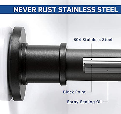 BRIOFOX Industrial Shower Curtain Rod - Rustproof Non-Slip Long Tension Shower Rod 54-90 Inch Stainless Steel Tension Curtain Rod for Windows, Matte Black - color: Matte Black, size: 54-90 Inch