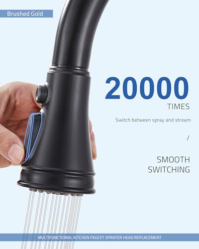 Kitchen Faucet Spray Head Replacement, 3-Function Pull Down Sprayer Head | 15 Adapters, Compatible with Moen Delta Kohler, 3-Mode Stream Spray Blade, Removable Aerator, Easy Install, Matte Black - color: Matte Black
