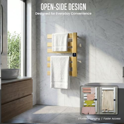 Towel Warmer, Heated Towel Rack with Built-in Timer and Temperature Control,Hard-Wired(Right-Wiring)/Plug-in Wall-Mounted Towel Rail, Aluminum, 18.8" W X 25.6" H, Gold - color: Gold, size: 18.8"L x 25.6"H