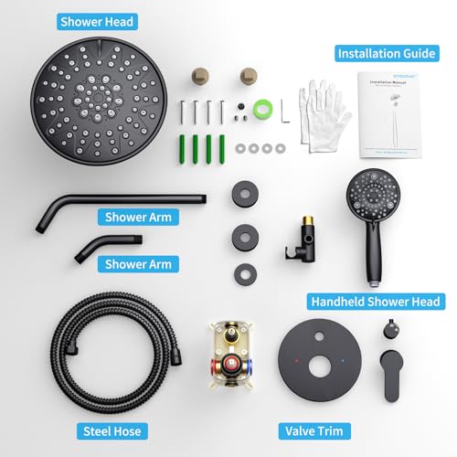 EMBATHER 8'' Shower System with Handheld & Trim Kit, Matte Black | 2-IN-1 Shower Faucet Set, 3-Mode Shower Head, 8-Setting Handheld Spray, Pressure-balanced Valve & Trim Kit - color: Matte Black, size: 8 Inch