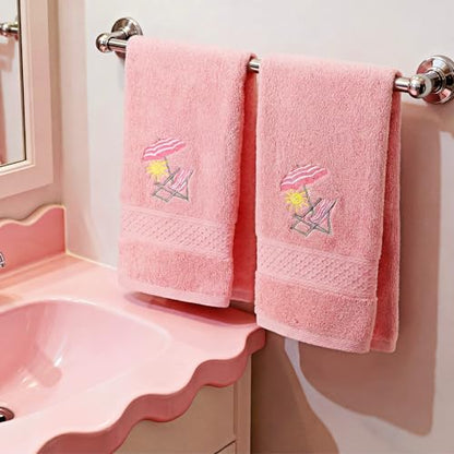 SmoothNovelty 2 Pcs Beach Chair Hand Towels Pink Bathroom Decor 14x29 Inch Embroidered 100% Cotton Soft Absorbent Spring Summer Decorative Hand Towels for Bathroom Kitchen - style: Cute Beach Chair