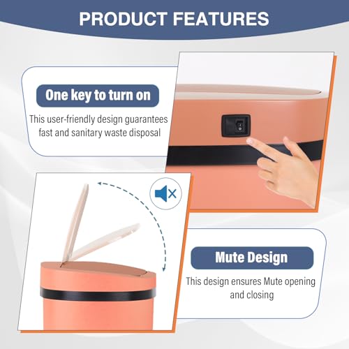 PayLessHere | 13 Gallon Stainless Steel Trash Can | Pink | Automatic Touchless Lid with Motion Sensor | Kitchen Garbage Can with Waterproof Design | for Home, Office, Bathroom | Pack of 1 - color: Pink Stainless Steel
