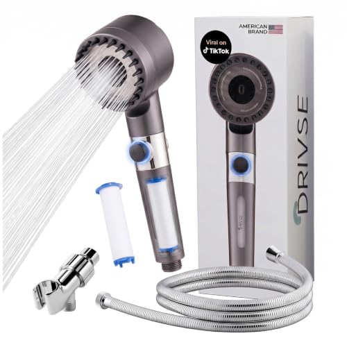 Drivse Filtered Shower Head for Hard Water | Ion Drops High Pressure Handheld Shower Head with Stainless Steel Hose | 3 Spray Modes | Tool-Free Install | Softer Skin & Healthier Hair