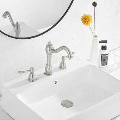 2 Handles 3 Holes Faucet Widespread Bathroom Sink Faucet Basin Tap Mixer Supply Hose Included Matching Pop Up Drain Brushed Nickel - color: Brushed Nickel, size: Widespread