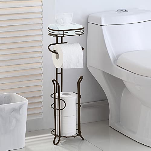 SunnyPoint Bathroom Heavyweight Toilet Tissue Paper Roll Storage Holder Stand with Reserve and Shelve, The Reserve Area Has Enough Space to Store Mega Rolls. (Bronze) - color: Orb