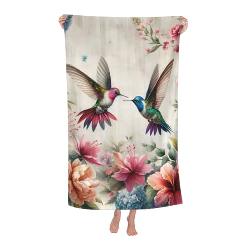 Retro Hummingbird Beach Towel, 32x52in Microfiber Quick Dry Bird Floral Nature Flower Vintage Bath Towels, Soft Lightweight Oversized Sand Free, for Travel Pool Swimming Gym Decor, Gifts - color: Hummingbird