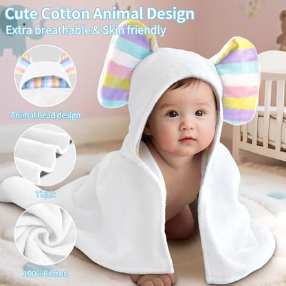 VOOVA & MOVAS White Baby Hooded Towel, Organic 100% Cotton,33"X31.5" - color: White Elephant, size: 33 x 31.5 inches