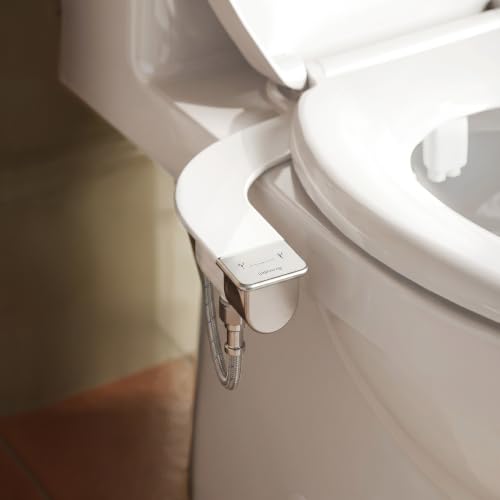 Brondell Bidet Attachment for Toilet SS-250 SimpleSpa Fresh Water Spray with Adjustable Water Pressure Side Arm Control, Slim Bidet Sprayer, Silver Knob (Dual Nozzle) - style: Fixed Dual Nozzle