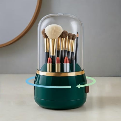 Toothbrush Holder with Lid Cosmetic Tools Organizer 360 Rotating 7-Slot Draining Waterproof Dustproof Make Up Brushes Toothbrush Storage for Dresser Vanity Bathroom Countertop - color: Green rotate