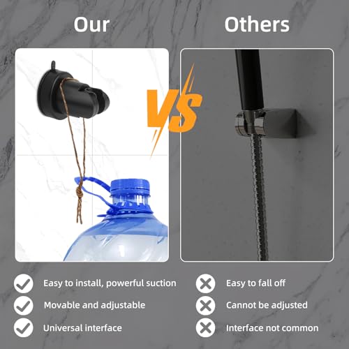 Suction Cup Shower Head Holder, Removable Shower Head Bracket No Drill Wall Mount Holder, ABS Plastic Shower Wand Holder Universal Suction Holder for Bathroom(Black)