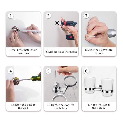 Wall Mounted Toothbrush Holders Set | Stainless Steel Bathroom Tooth Brush Holder, with 2 Glass Toothpaste Cups, Toothbrush Caddy Storage, for Kids & Adult, Couple - size: Couple