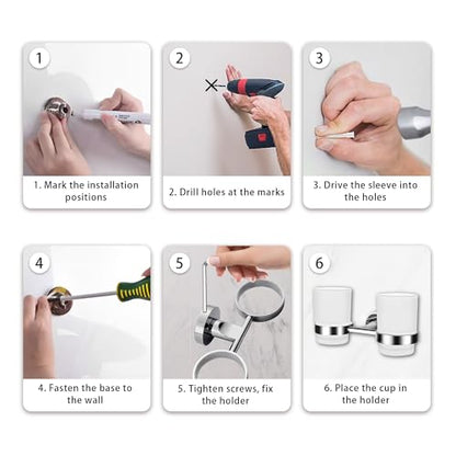 Wall Mounted Toothbrush Holders Set | Stainless Steel Bathroom Tooth Brush Holder, with 2 Glass Toothpaste Cups, Toothbrush Caddy Storage, for Kids & Adult, Couple - size: Couple