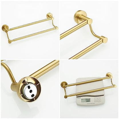 Double Towel Bar Towel Rack for Bathroom Wall Mounted Brushed Gold | Adjustable 16-26 In,Wall Mounted Towel Holder, Stainless Steel, Rustproof, Towel Bar Rod Hanger Hardware Accessories Hotel - color: Brushed Gold