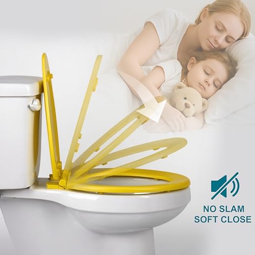 Toilet Seat, Slow Close, Soft Touch, Ultra-Smooth Matte Finish (No Orange-Peel Texture), Premium Moulded Wood, Quick Release, PIKLiDS (Yellow, Round) - color: Yellow, size: Round