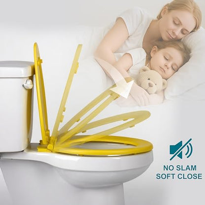 Toilet Seat, Slow Close, Soft Touch, Ultra-Smooth Matte Finish (No Orange-Peel Texture), Premium Moulded Wood, Quick Release, PIKLiDS (Yellow, Round) - color: Yellow, size: Round