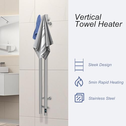 Heated Towel Rack, Towel Warmer with Timer, Wall Mounted hot Towel Warmer Rack for Bathroom, Hardwired or Plug-in Models Vertical Towel Heater, 2 Vertical Rack Round Design (Silver) - color: Silver