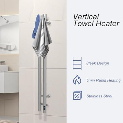 Heated Towel Rack, Towel Warmer with Timer, Wall Mounted hot Towel Warmer Rack for Bathroom, Hardwired or Plug-in Models Vertical Towel Heater, 2 Vertical Rack Round Design (Silver) - color: Silver
