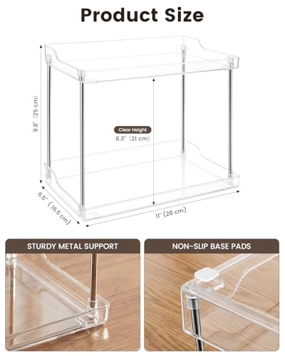 2 Tier Bathroom Counter Organizer, Clear Vanity Shelf Organizer for Skincare & Perfume, Non-Slip Bathroom Counter Shelf for Small Spaces, Bathroom Vanity Organizer Countertop (Rectangular)