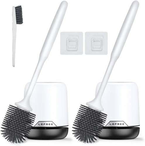 2 Pack Silicone Toilet Brush,Rubber Toilet Bowl Brush and Holder Set with Ventilated Holder, Toilet Cleaner Brush for Bathroom,Floor Standing & Wall Mounted Toilet Scrubber Without Drilling - color: Black, size: 2 Pack