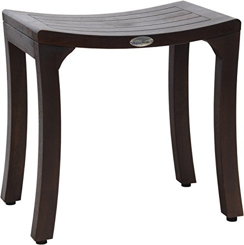 AquaTeak Patented 18" Asia Curve Mocha-Shield Teak Shower Bench - A. Bench | Durable, Water-Resistant Teak, Shower Chair & Shaving Foot Rest, Indoor/Outdoor Use