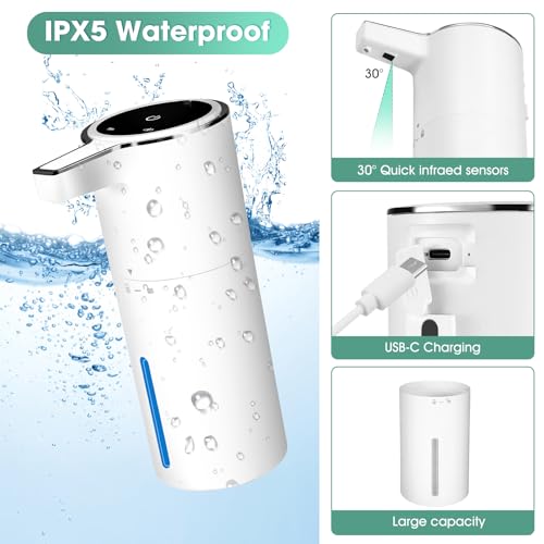 4 Pack Touchless Automatic Liquid Soap Dispenser, 13.5oz Smart Sensor Hand Wash Dispenser, USB Rechargeable & Adjustable for Bathroom Kitchen Sink, White