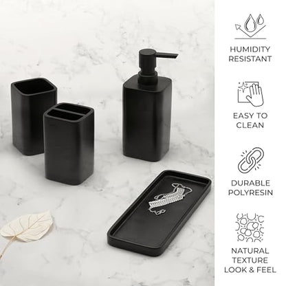 Bathroom Accessory Sets, 4 Pieces Bathroom Accessories Complete Set Vanity Countertop Accessory Set, Includes Lotion Dispenser Soap Pump, Tumbler, Toothbrush Holder and Tray (Matte Black) - color: Matte Black