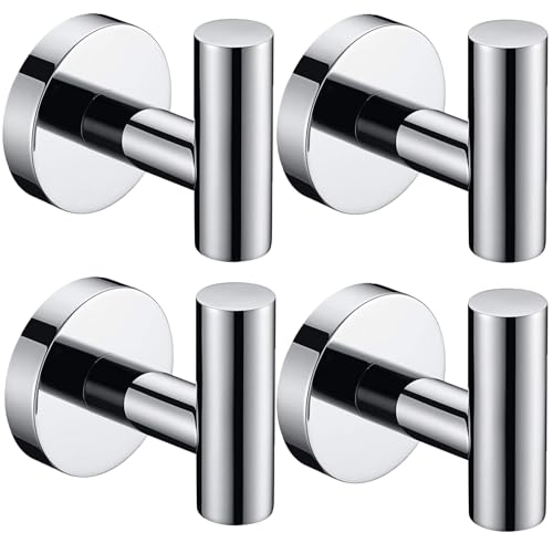 Nolimas Towel Coat Hook Polished Chrome, SUS304 Stainless Steel Bathroom Clothes Cabinet Closet Sponges Robe Hook Wall Mounted Round Kitchen Heavy Duty Door Hanger 4 Packs - color: 4pcs Polished Chrome