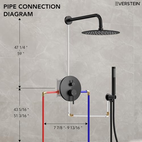 10" High-Pressure Rainfall Shower System with Handheld Spray, Wall Mount Bathroom Shower Faucet Set (Matte Black) - color: Matte Black, style: No Tub Spout
