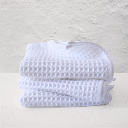 PÜSKÜL - Set of 3 Organic Waffle Hand Towel White - Premium Quality, 100% Turkish Cotton, Soft, Quick-Dry, Absorbent, Lint-Free Face Kitchen Hand Towels (White, Hand Towels - Pack of 3) - color: White, size: Hand Towels - Pack of 3