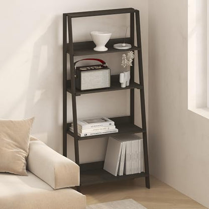 Narita Ladder Shelf, 5-Tier Bookshelf, Freestanding Bookcase Storage Rack Organizer, for Home Office, Living Room, Bathroom, Ebony - color: Ebony
