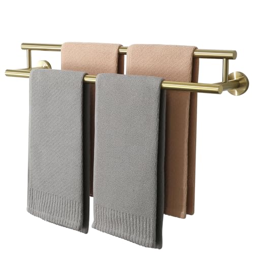 Alise Double Towel Bar Glod,24" Towel Rack for Bathroom Wall Mounted | Bathroom Towel Rack SUS304 Stainless Steel Bathroom Towel Holder Quick Drying Hand Towel Holder Towel Bar for Walls - color: Brushed Gold, size: 24-Inch (2-Bars)