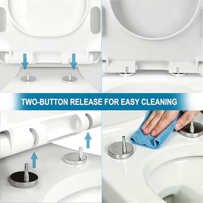 Elongated Soft Close U-Shaped Toilet SeatQuick Release Easy Clean | The quick-release hinge allows you to remove the seat easily for deep cleaning. Keep your bathroom more hygienic - size: 16.8*13.4in